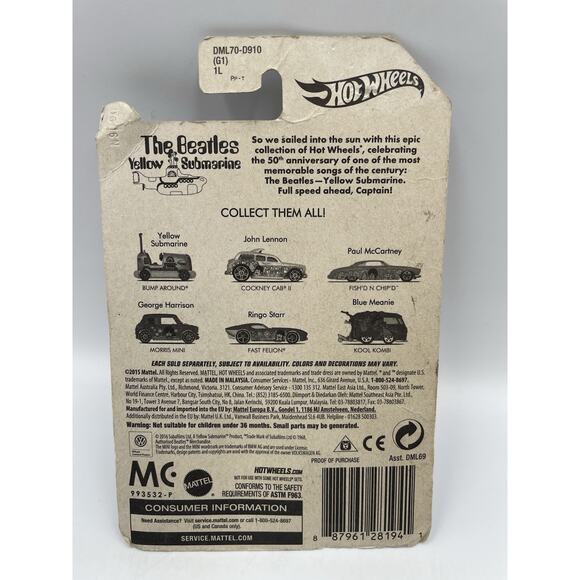 2015 Hot Wheels Cockney Cab II White The Beatles Yellow Submarine 1:64 New - Picture 9 of 10